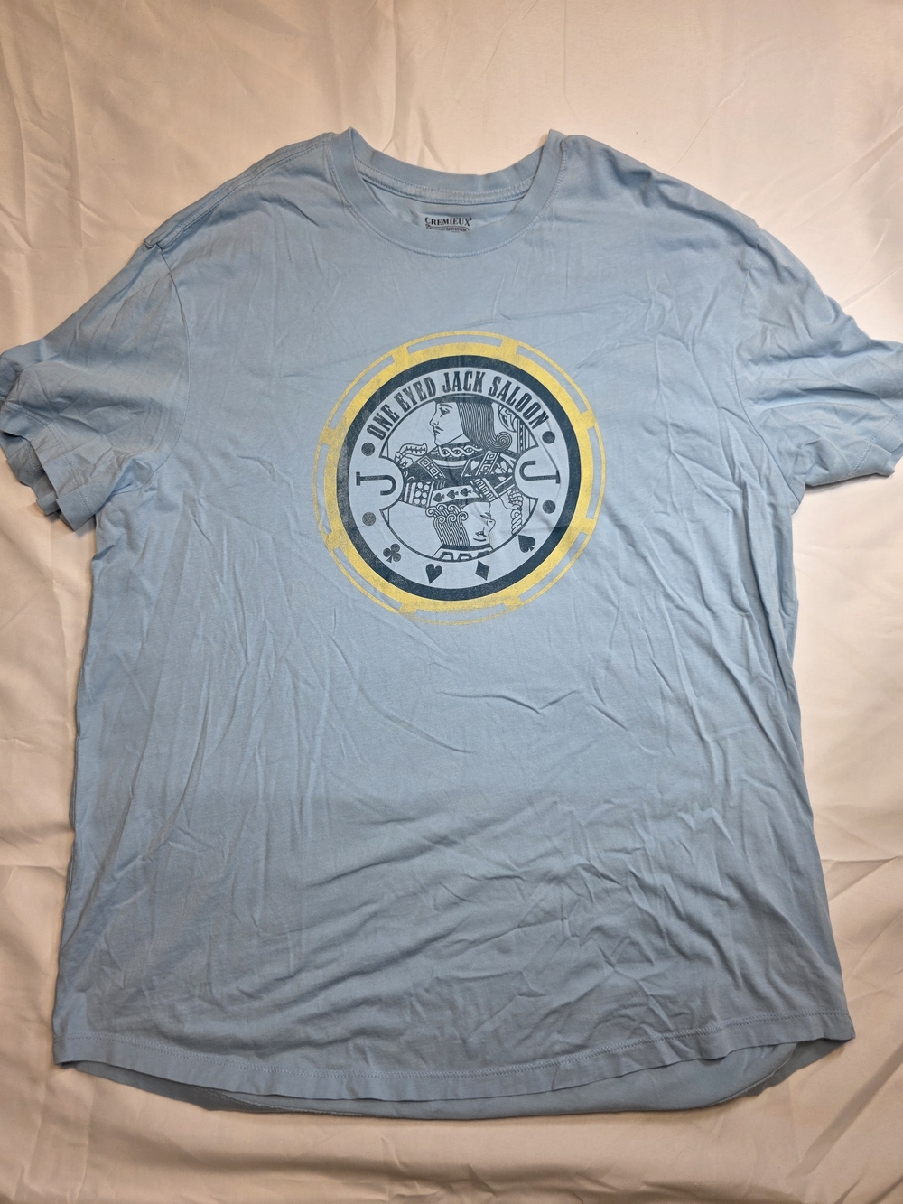 Cremieux Light Blue 'One Eyed Jack Saloon' Short Sleeve Tee Men's Size XL